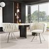 Wyibwy Sedia da pranzo in velluto, set di 2, sedia girevole singola di lusso per soggiorno/camera da letto, sedia girevole per il tempo libero con quattro gambe di supporto in metallo, beige+argento