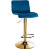 CLP Sgabello da Bar con Schienale Regolabile Hover, Poltroncina Imbottita con Rivestimento in Velluto, Sedia Girevole da Bancone in Metallo, Colore:Blu, Materiale Base:Metallo Oro