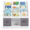 RELAX4LIFE Libreria Montessoriana per Bambini, Scaffale per Libri con 3 Scomparti Aperti e 2 Cassetti in Tessuto, Libreria per Bambini in Legno per Cameretta e Asilo Nido (Bianco, 90x30x91,5cm)