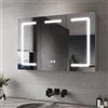 SIRHONA Armadietto da bagno a specchio con illuminazione a LED, 90 x 60 x 12,5 cm, armadio a specchio bagno con 3 colori luce, dimmerabile, presa armadio, 3 ante, grigio marocchino