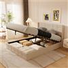Blishom Letto contenitore idraulico 160X200CM, letto matrimoniale imbottito con testiera e contenitore, giroletto con rete a doghe, letto per ragazzi, senza materasso,Beige
