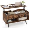 LIFEZEAL Tavolino Salotto Sollevabile, Tavolino Basso da Caffè, Soggiorno, Moderno, Salvaspazio, con Piano Elevabile, Gambe in Legno Massello, Contenitore, 2 Scomparti, 80x40x44,5-58cm (marrone)