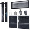 Vladon Set Guardaroba Orlando con scarpiera, Pannello a Muro e Specchio a Parete, Bianco Opaco/Nero Lucido