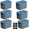 CNKHDZ Set di 6 contenitori con coperchio, contenitori impilabili con coperchio, contenitori in plastica, contenitori per scaffali, cucina, bagno (Blu, 25.5 * 18 * 15.4cm)