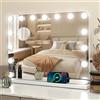 YU YUSING Specchio Trucco con Luci Hollywood, 58X45cm Specchio 15 Lampadine Led Trucco USB, 3 Temperature di Colore, Specchio da Tavolo 10X, Specchio Cosmetico da Parete, Angolo Arrotondato, Bianco