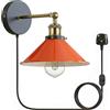 LEDSone Lampada da parete con spina retrò con cavo da 2 m e interruttore dimmer, attacco Edison in metallo regolabile E27, lampada da comodino da lettura industriale vintage (arancione)