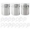 AIFUDA Confezione da 3 shaker in acciaio inox con 16 stampini stampanti, lattine in polvere con rete per caffè, cappuccino, latte, shaker per draghe con foro per cucina, ristoranti