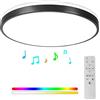 Horevo 24W Plafoniera Bluetooth con Altoparlante 30CM, Plafoniera LED Musicale con Cornice Nera e Telecomando, Cambiamento di Colore RGB Dimmerabile per Camera dei Bambini Bagno (Nero)