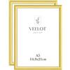 Veelot® 2x Cornice per Foto DIN A5 14,8 x 21cm,Alluminio Metallo,dorato,per 15x21cm cornice Piccolo,certificati di documenti e diplomi,Montaggio a parete o esposizione da tavolo