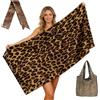 QuidToyzian leopardo Asciugamani e zaini Da Spiaggia Telo Mare Microfibra Con Elastico,Asciugamano Lavabile a Rapida Asciugatura,Salvaspazio,Spiaggia Sport Viaggi Piscina 160x80Cm, Morbido e Resistente (Marrone3)