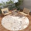 TAPISO Patio Tappeto Rotondo Esterno Interno Pelo Corto Design Moderno Motivo Astratto Floreale Fiori Effetto 3D Beige Panna Salotto Sala Camera Terrazza Balcone Outdoor Indoor 120 x 120 cm