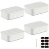CNKHDZ Set di 4 contenitori con coperchio, contenitori impilabili con coperchio, contenitori in plastica, contenitori per scaffali, cucina, bagno (Bianco, 25.5 * 18 * 7.7cm)