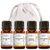 MY COSMETIK - Pack antistress e relax - Set di 4 oli essenziali biologici da diffondere - Lavanda fine - Petit Grain - Ylang Ylang - Arancia dolce - 4 x 5 ml + pochette 100% cotone