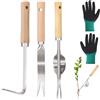 Vyuwast Set di 3 attrezzi per diserbo manuale in acciaio inox, con manico lungo, per rimuovere tarassaco e guanti, per diserbo da giardino, trapianto, allentamento del suolo