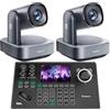Tenveo Bundle Telecamera PTZ 4K e Controller - Kit con 2 Telecamere PTZ 4K Zoom 20X, Tracking AI, HDMI/USB3.0/LAN PoE e Controller Joystick PTZ NDI con schermo LCD da 5'' per Live Streaming