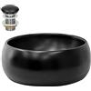 ML DESIGN modern living ML-Design Lavabo da Appoggio in Ceramica Nero Finitura Opaca Ø 400 x 155 mm Lavandino Rotondo Design Moderno Lavamani con Foro di Scarico e Piletta Lavello Elegante Sanitari per Bagno Toilette WC