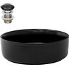 ML DESIGN modern living ML-Design Lavabo da Appoggio in Ceramica Nero Finitura Opaca Ø 360 x 120 mm Lavandino Rotondo Design Moderno Lavamani con Foro di Scarico e Piletta Lavello Elegante Sanitari per Bagno Toilette WC