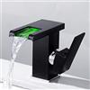 Futchoy Rubinetto a LED da bagno con 3 colori RGB che cambiano colore, illuminazione a cascata, rubinetto per bagno (nero)