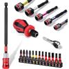 GEINXURN Set di 21 mini cacciaviti con supporto magnetico da 100 mm, sistema a sgancio rapido, con set di 13 punte (PH/PZ/Torx/Hex), chiave a bussola, mini chiave a cricchetto per riparazioni fai da
