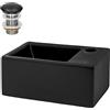 ML DESIGN modern living ML-Design Lavabo in Ceramica 35,5 x 20,5 x 12,5 cm Lavello d'Appoggio Rettangolare Nero Opaco Design Moderno con Set di Scarico senza Troppopieno Lavamani con Montaggio del Rubinetto a Destra