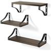 edihome, Mensole da Muro, Set di 3 Livelli, Galleggianti, Scaffali da Parete in Legno Naturale, Decorazione, ideale per Soggiorno, Camera da Letto, Bagno (Legno scuro)