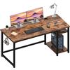 JUMMICO Scrivania per Computer 140x50 cm, Scrittoio da Lavoro con Ripiani Regolabili Sinistra/Destra, Struttura in Acciaio, Stile Industriale, per Ufficio e Soggiorno, Marrone