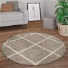Paco Home Tappeto Salotto Pelo Lungo Rotondo Moderno Shaggy Pelo Lungo Scandinavo Diamanti, Dimensione:Ø 120 cm tondo, Colore:Beige