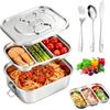 PORFOYO Contenitore per Il Pranzo in Acciaio Inox: Lunch Box Doppio Strato, Design a Tre Scomparti, Con Cucchiaio Coltello E Forchetta, Schiscetta Pranzo per Lavoro, Scuola, Ufficio, Viaggi, Picnic