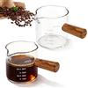 GZYYANG 2 misurini in vetro con manico in legno, 75 ml, doppio beccuccio a forma di V, doppio beccuccio, vetro trasparente, brocca per il latte, piccola tazza per la misurazione del caffè con scala in