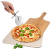 Paluplus Set Pietra Refrattaria per Pizza da 30x38 cm con Pala in Legno e Rondella Tagliapizza, Kit adatto per Forno e Grill per Pane e Pizze fatte in casa, Include Libro di Ricette -9575F