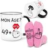 Bingtoo Regalo donna 50 anni, tazza da caffè e calzini divertenti | per 50 anni di donna, mamma o amica, regalo di compleanno, tazza dito d'onore
