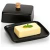VINATO Burriera Ceramica per 250g, Burriera Porcellana con Coperchio e Manico Portaburro Ermetico per Burro Portaburro da Frigo, Porta Burro in Ceramica Lavabile in Lavastoviglie, Nero