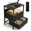 Relaxdays Tavolino Relaxdays con LED, Prese/USB, 2 cassetti, HxLxP: 60x40x30 cm, Comodino, Nero