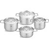 Fissler Pure Collection - Set di pentole in acciaio inox, 4 pezzi, pentole con coperchio in metallo (3 pentole, 1 padella), compatibilità induzione