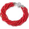 COOLSTEELANDBEYOND Rosso Cristallo Perlina Multi-Fila Bracciale Braccialetto con Strass Palla Charms Chiusura Magnetica