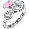 TOUPOP Infinity Rings - Anello da donna in argento Sterling 925, con scritta I Love You, con cristalli, regalo per donna, placcato oro bianco, regolabile, per ragazze e mamme