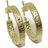 Never say Never Orecchini a cerchio in oro giallo 18 k con greca, design tubolare schiacciato da 4 mm e 2,2 cm di diametro esterno Chiusura facile a scatto. Peso: 2 g d'oro 18 carati.