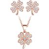 Yumilok-Lucky Four Leaf Clover S925 Ciondolo in argento sterling con zirconi per le donne Lucky Four Leaf Clover S925 Orecchini in argento sterling per le donne