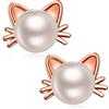 jiamiaoi Orecchini Gatto per ragazze donna Orecchini con perle di acqua dolce e gatti Orecchino a forma di Gatto Orecchini Gatti Arggento Donna Orecchini a Bottone Gatto Orecchini oro rosa Gatto Gioielli