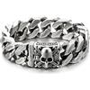 COOLSTEELANDBEYOND Uomo Grande Acciaio Inossidabile Barbozzale Bracciale con Fleur de Lis e Cranio, Gotico Biker, Lucidato