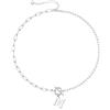 Yoosteel Collana con iniziali di perle da donna, delicata catena di perle girocollo con iniziale collane per donne chiusura a levetta fermacarte collana a catena gioielli regali, 14 inches with 4mm