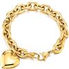 COOLSTEELANDBEYOND Oro Color Rolo Catena Charm Bracciale Soffio Cuore, Braccialetto di Fascino, Acciaio Inossidabile, Link Lucido