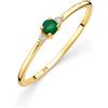 OROVI anello donna Oro 9Kt vero, con Diamanti e uno Smeraldo - Oro Giallo - Gioielli donna - Gioiello Ipoallergenico - Fatto a Mano