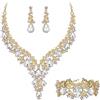 Clearine Parure di Gioielli da Matrimonio per Donna, con Cristallo Austriaco, Fiore, Collana, Orecchini e Bracciale, Set per Ballo, Tono Argento Chiaro, 46-52cm, cristallo, Nessuna pietra preziosa