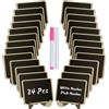 Uniclife 24 Pcs Lavagnette Alimenti Piccole Lavagne Supporti Pennarelli a Gesso & Adesivi di Ricambio Etichette Alimentari Legno Riutilizzabili Feste Buffet Matrimoni, Segnaposto Lavagna Rettangolare