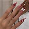 Nymora Press On Nails, Unghie Artificiali Adesive, 24 Pezzi con Design a Righe Rosse & Fiocchi, Punta Francese, Unghie Artificiali Medie per Donne e Ragazze