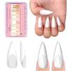 NOVO OVO Medium Long Sharp Nail Tips (bianco, stile francese) - Bianco latte, Nude Soft Gel Press-Ons, unghie prefabbricate per manicure da salone istantaneo, 16 misure 160 pezzi