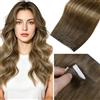 LaaVoo Extension Biadesive Capelli Veri Genius PU Trama Lunga Marrone a Marrone Chiaro a Biondo Scuro 45cm 90g 4pcs,Capelli Remy,Leggeri e Morbidi,Uso Domestico #6-8-14