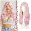 FESHFEN Parrucca Lunga Ondulata - Lace Front Parrucca per Donna Lunghe Ondulate Rosa Viola Wigs Naturali Sintetici Capelli Parrucche Uso Quotidiano Festa, 60 cm