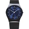 BERING 32039-440 Orologio da uomo al quarzo, orologio da polso con cassa in ceramica nera da 39 mm e quadrante blu, cinturino in maglia milanese, vetro zaffiro, 3 ATM